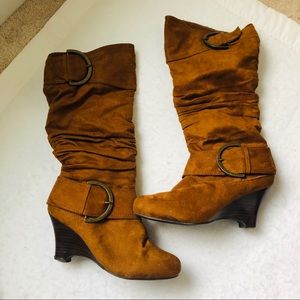 Brown suede wedge boots